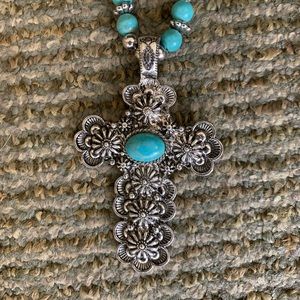 Western cross beaded necklace and earring set. NWOT